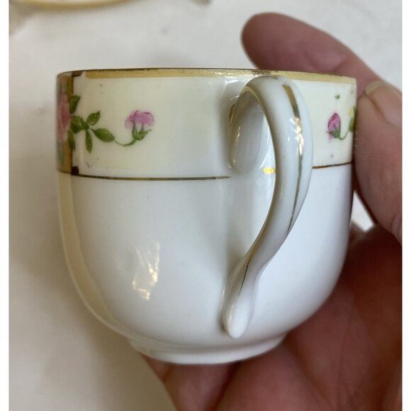 Antique Demitasse Cup and Saucer Pink Tea Roses Hand Painted Gilt Trim Nippon - Picture 5 of 16